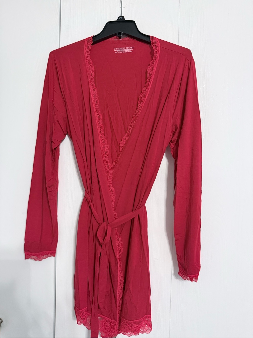 Victoria's Secret Deep Red Lace-Trim Wrap Robe